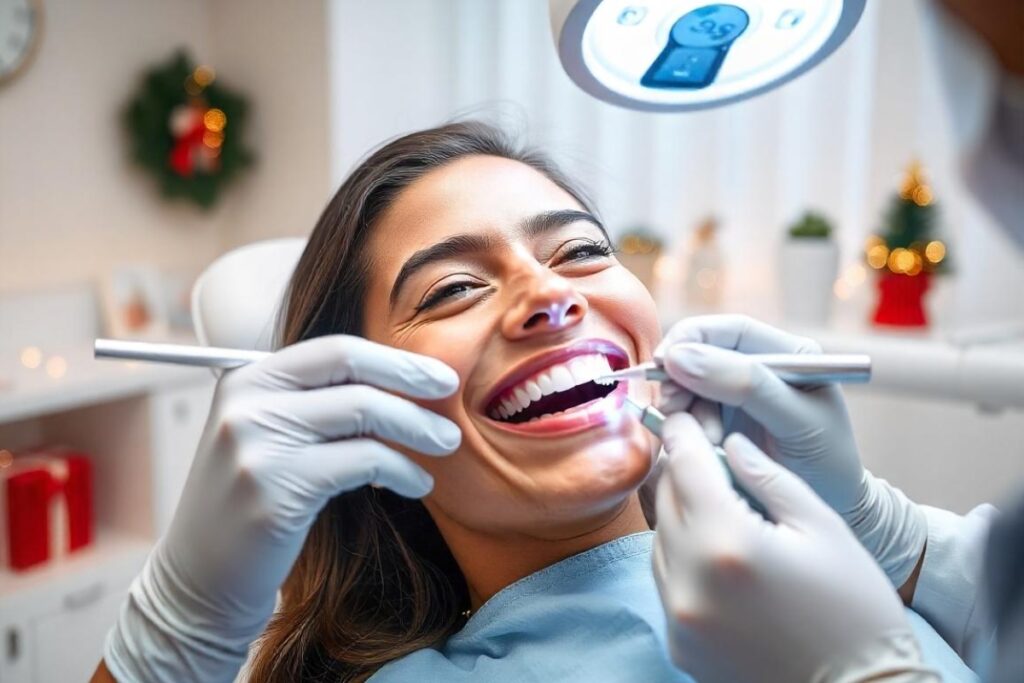 Teeth whitening procedure for a bright smile for christmas